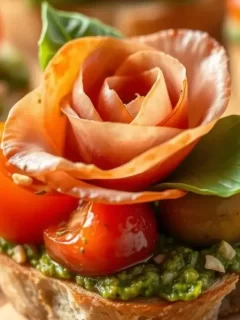 Tomato Crostini with Pesto and Ricotta