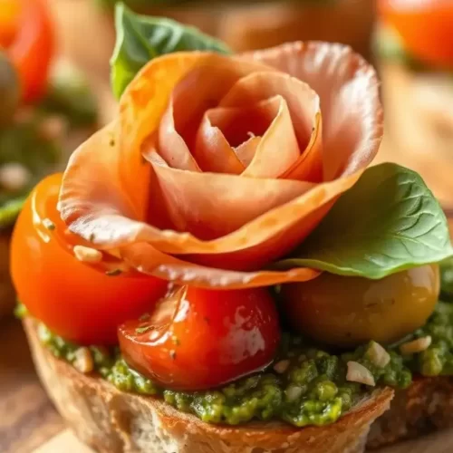 Tomato Crostini with Pesto and Ricotta