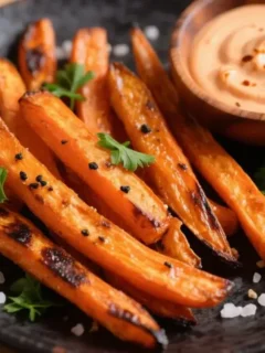 Oven-Roasted Carrot Sticks with Zesty Paprika Garlic Dip