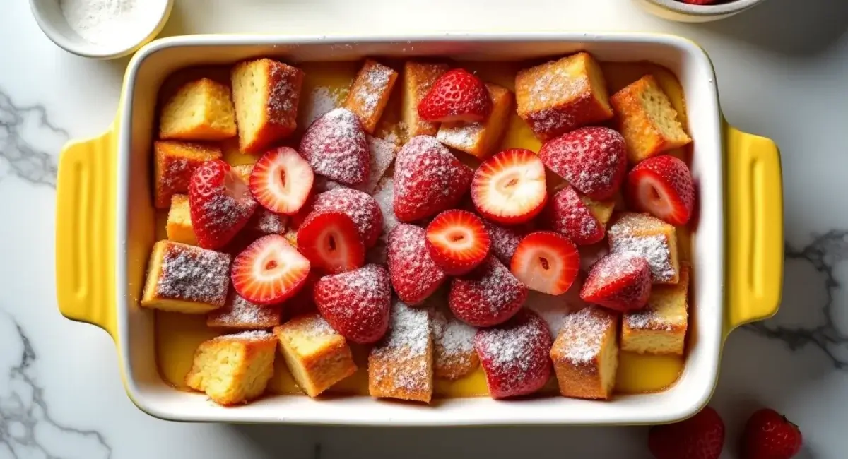 BAKED STRAWBERRIES AND CREAM FRENCH TOAST