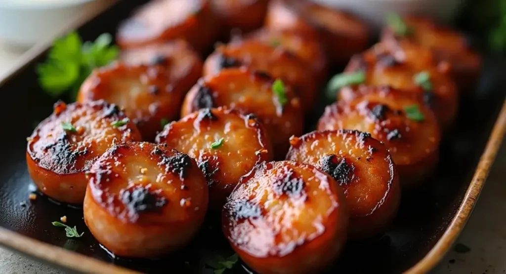 Mustard Hasselback Kielbasa Bites